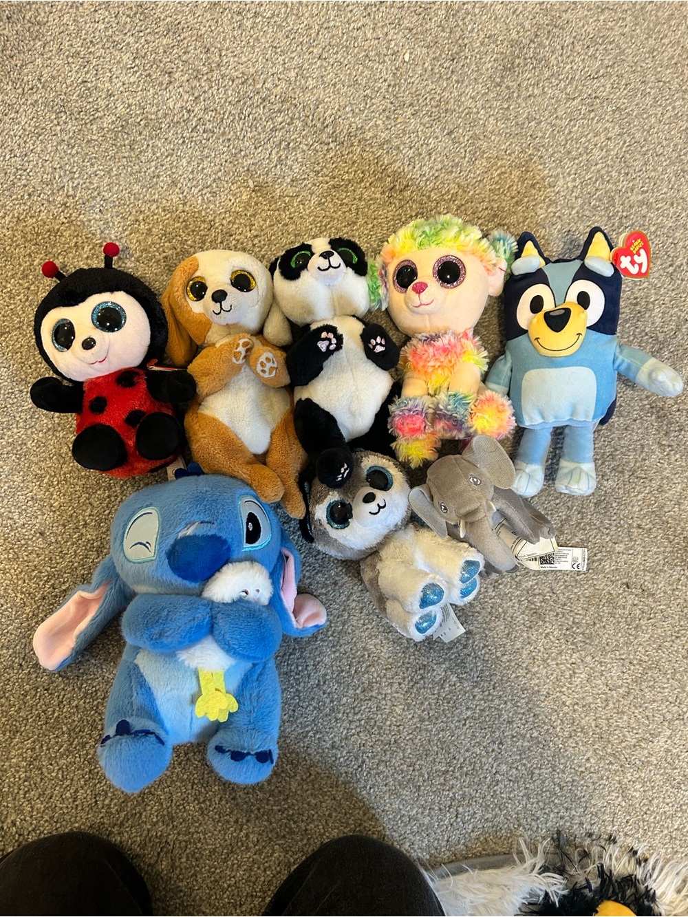 Ty Assorted Beanie Boo Plush Lot with Blue Stitch, Rainbow Bear, Ladybug & More